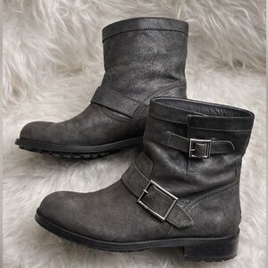 Jimmy Choo Youth II Gray Suede Biker Ankle Boots – Size 39